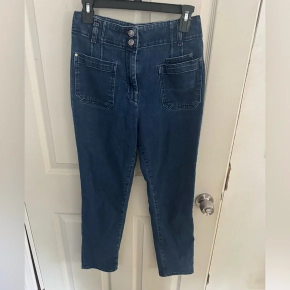 Maeve by Anthropologie Wide-Leg Cropped Denim Pants Size 30 Dark Wash - Picture 1 of 14